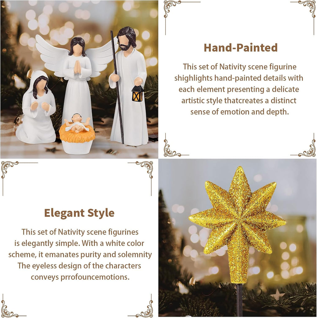 Nativity Sets for Christmas Indoor,12 Pieces 6.5 Inch Elegant Nativity Set for Tabletop Decorations,Christmas Resin