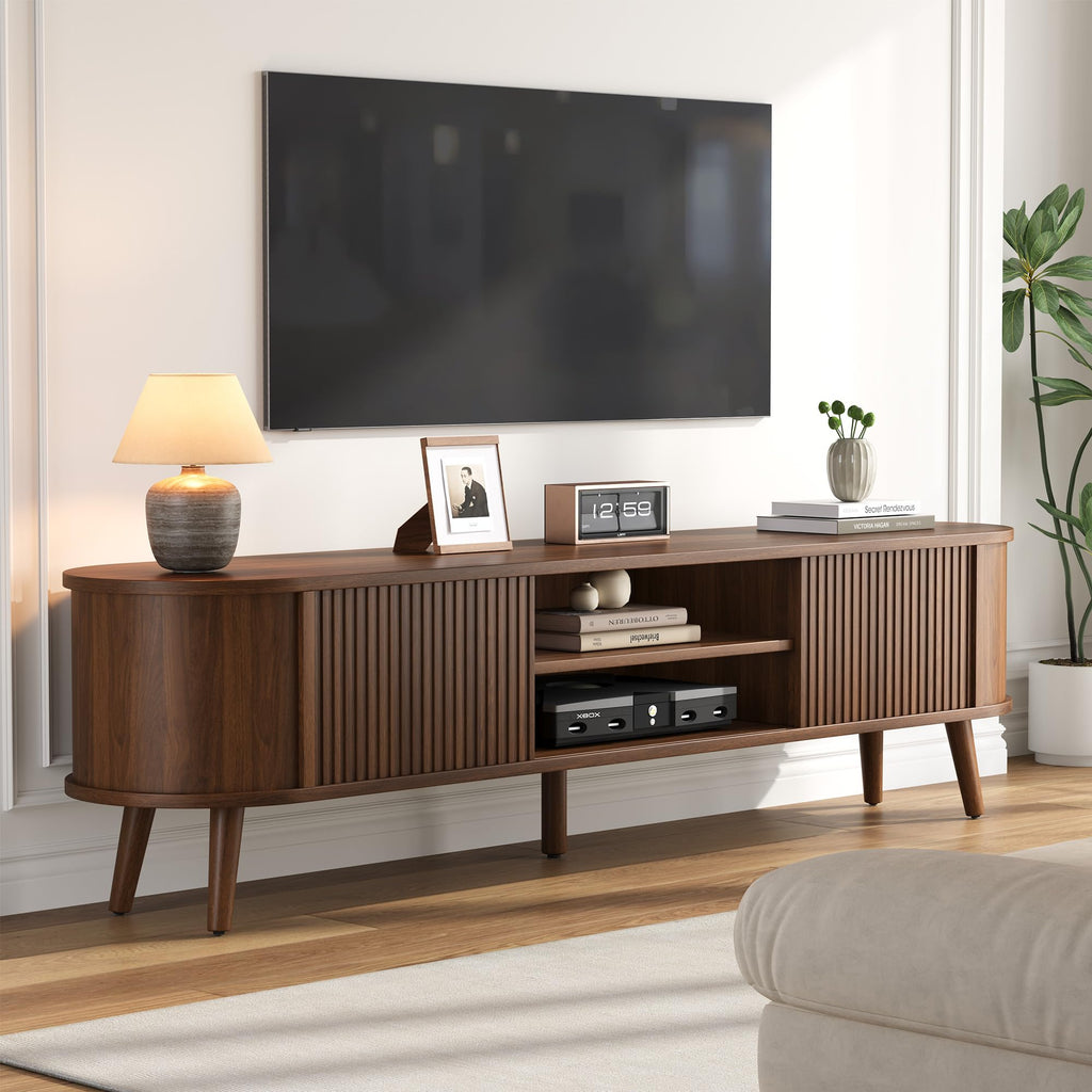 70" Mid Century Modern TV Stand for TVs up to 70 Inch, TV Console, Walnut