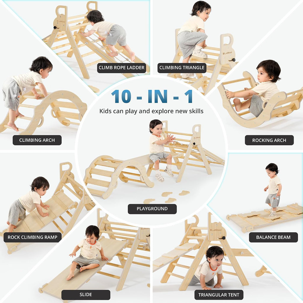 In-1 Triangle Set, Climbing Toys for Kids Natural Rustic