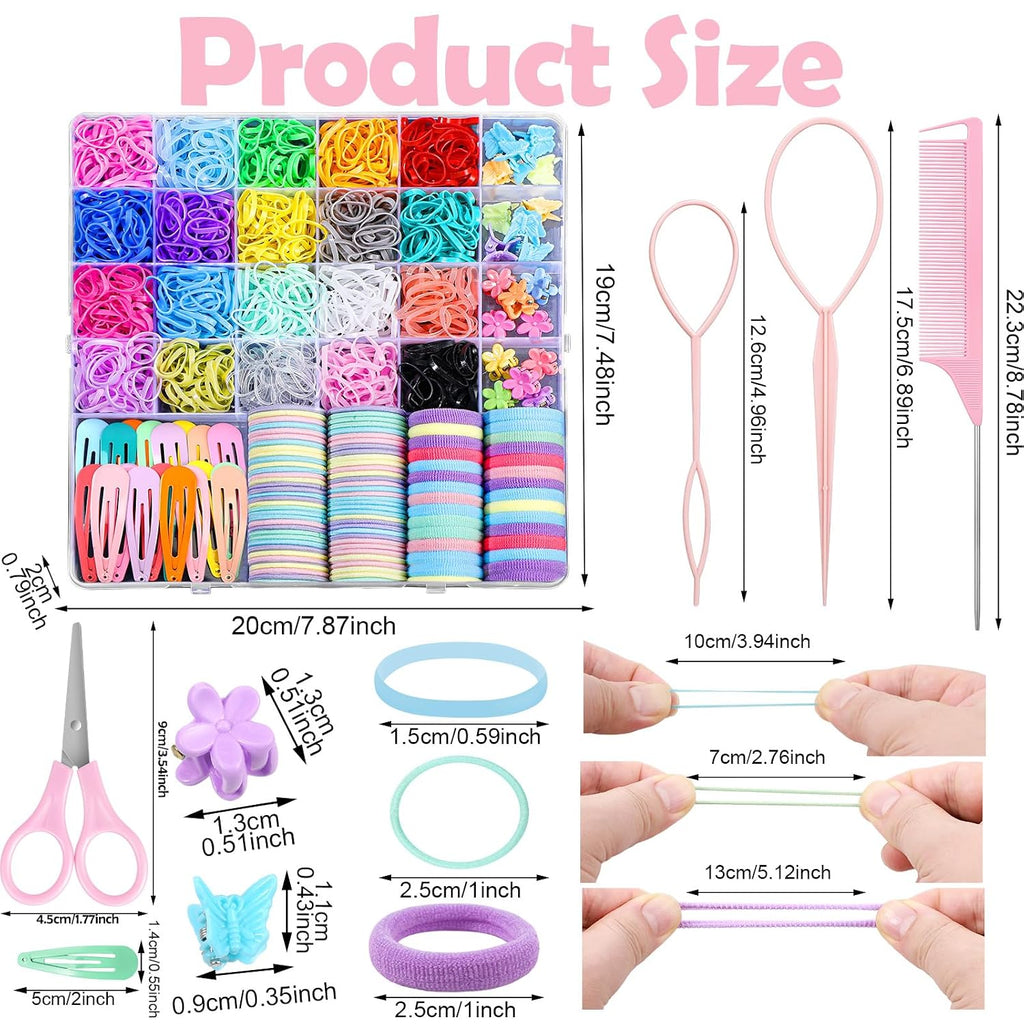 Hair Accessories for Girl, 1543 Pcs Elastic Hair Rubber Bands Set 20 Colors Elastic Hair Ties with Organizer Box