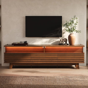 TV Stand with Cable Management, LED, Power Station (Walnut, 70.9")
