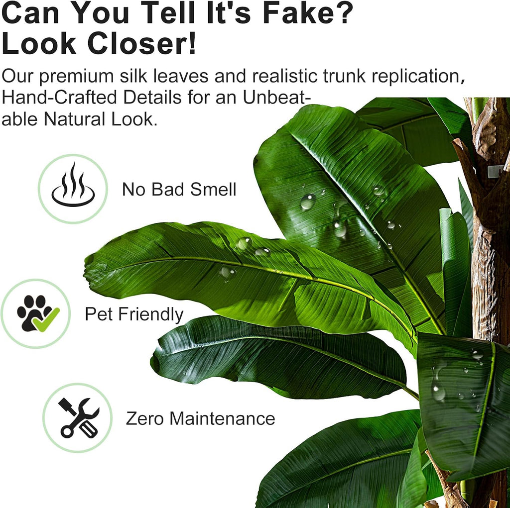 Artificial Banana Tree 6ft, Faux Tropical Palm Tree Plant with Realistic Leaves, Low Maintenance Indoor Outdoor Decor