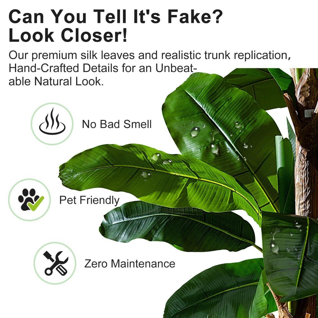 Artificial Banana Tree 7.2ft, Faux Tropical Palm Tree Plant with Realistic Leaves, Low Maintenance Indoor Outdoor