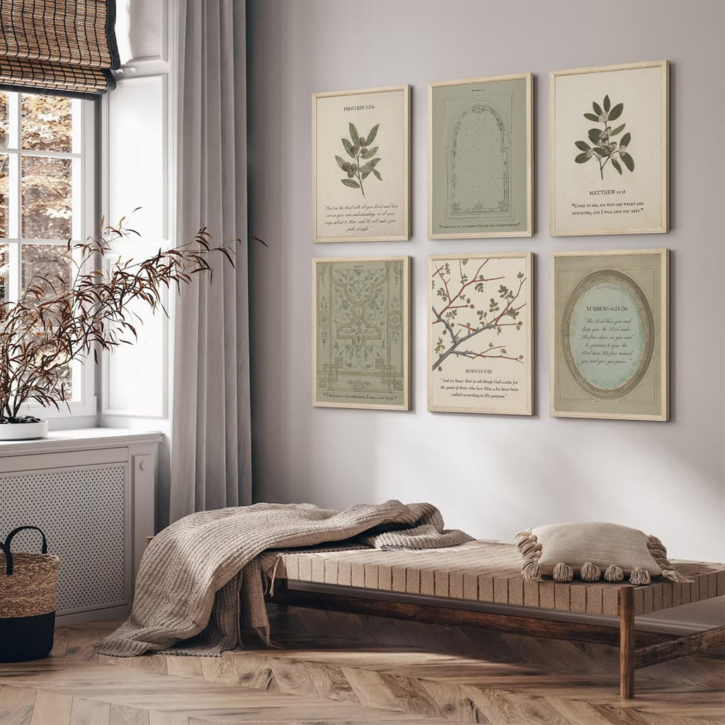 Sage Green Christian Wall Art Posters Vintage Bible Verse Canvas Wall Decor Scripture Botanical Art Prints Religious