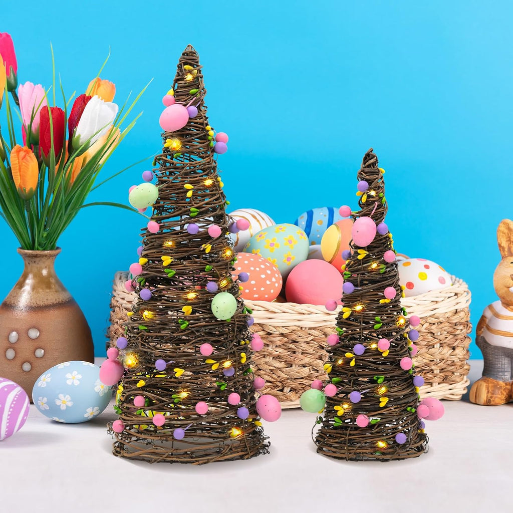 Easter Rattan Table Trees Decor Lighted Easter Decorations