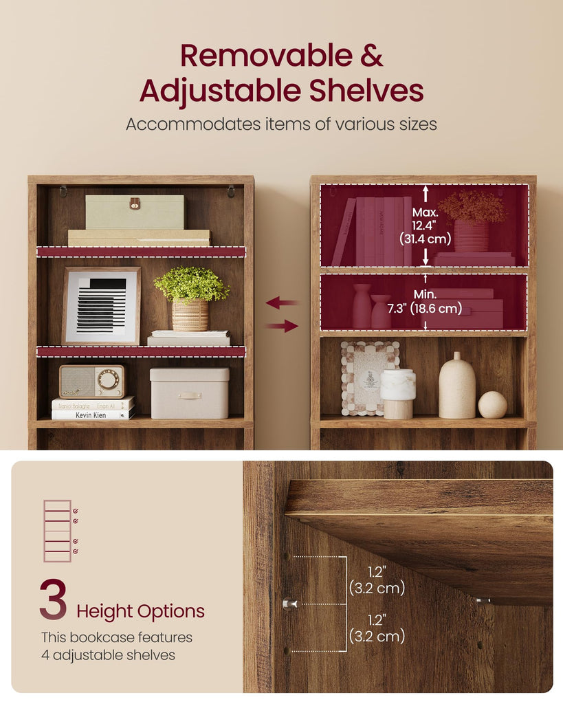 6-Tier Bookshelf, Minimalist Bookcase with Adjustable Shelves