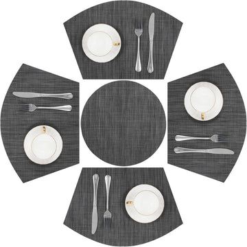 Small Round Table Placemats Woven Vinyl Wedge Placemats with Centerpiece Round Table Mats Heat Resistant - Set of 5