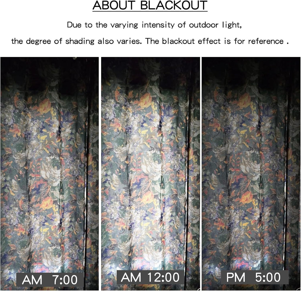 Dark Green Vintage Floral Blackout Curtains for Bedroom 96 inches Long Pattern Painting Flower Window Drapes for