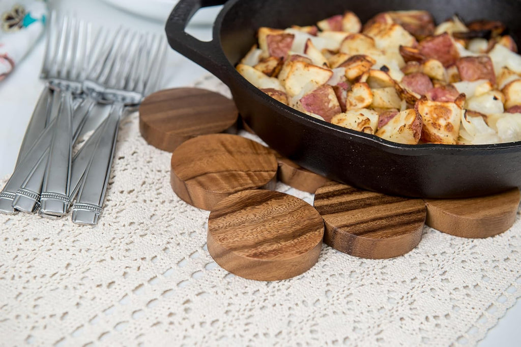 Acacia Wood Dotted Trivet for Pots, Pans, and Hot Dishes, 8" x 8" x 1/2"