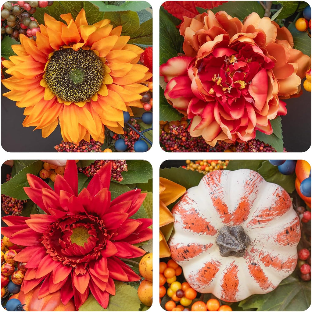 24 Inch Harvest Fall Wreaths for Front Door Outside with Sunflowers