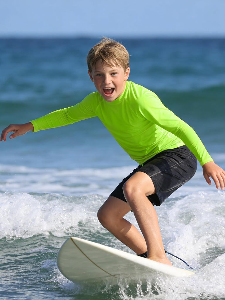 Boys' Rash Guard Youth Neon Shirts SPF Long Sleeve Swim Shirts Quick Dry Sun Protection Swimwear for Kids