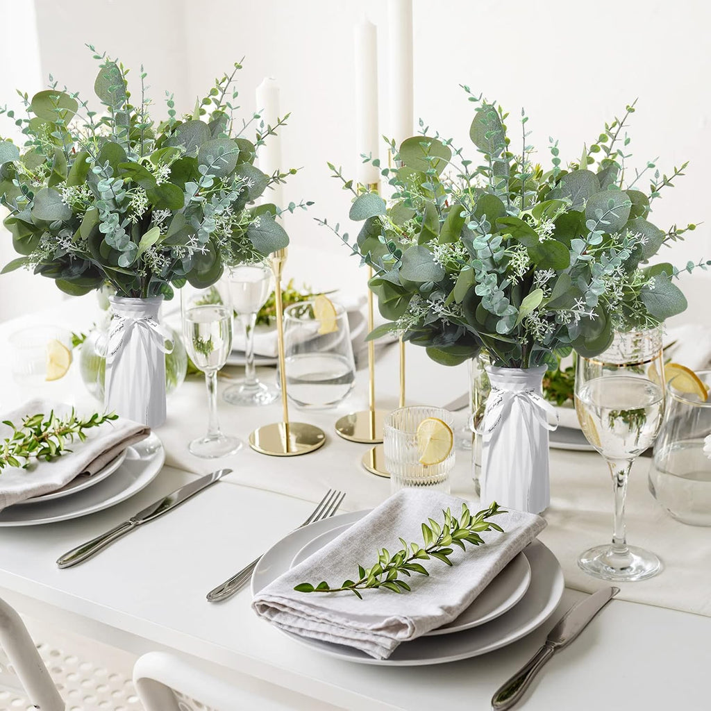 Artificial Eucalyptus Stems, 2 Styles Faux Greenery Leaves with Silver Dollar and Small Leaf Sprays - Set of 300