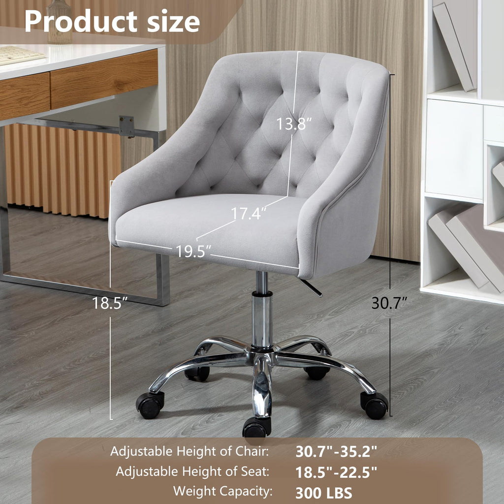 Office Chair, Velvet Swivel Adjustable Accent Vanity Chair with Arms Nailhead Trim, for to Living Room