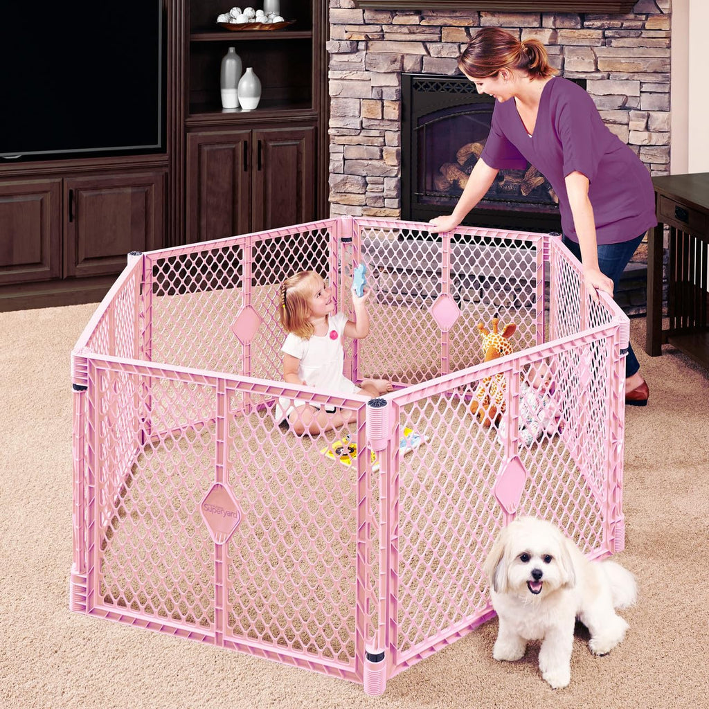 6-Panel, 18.5 SqFt Baby Playard; Pink