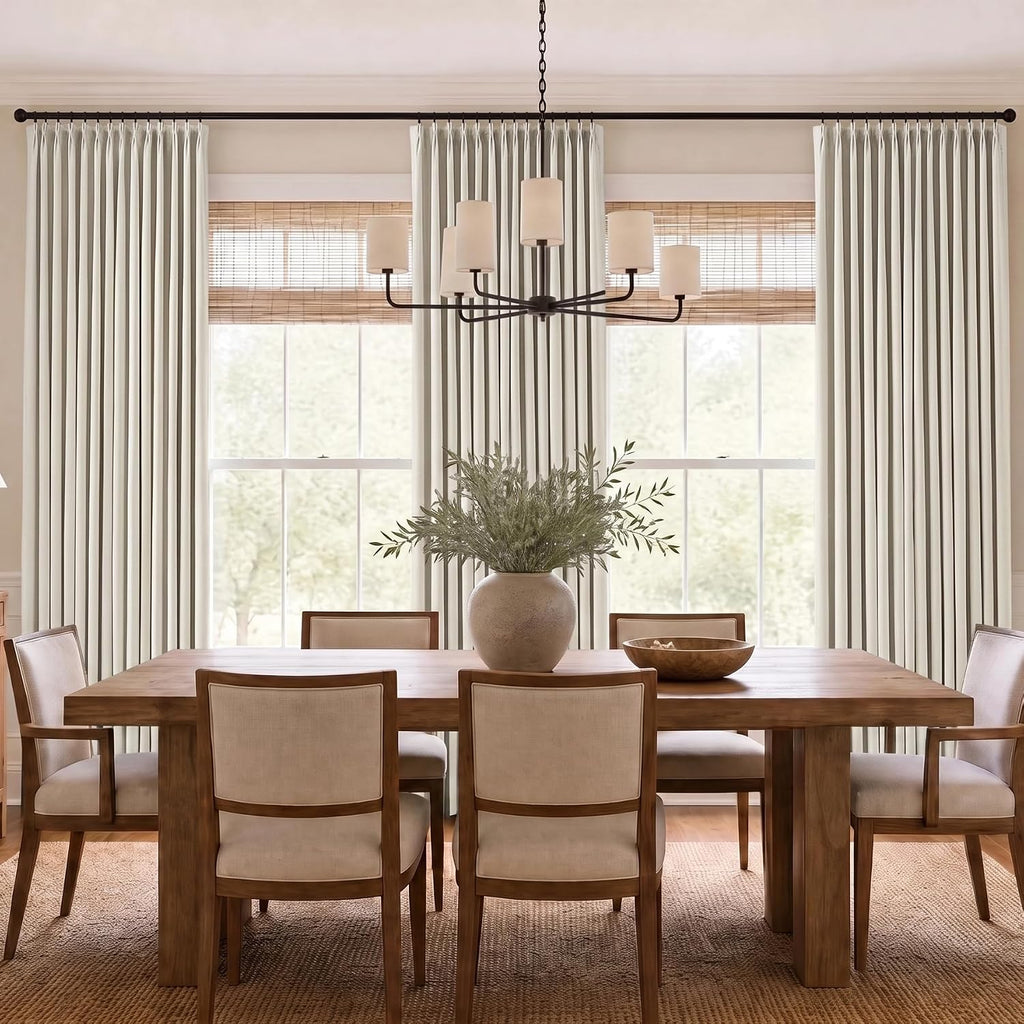 Pinch Pleated Blackout Curtains for Living Room Bedroom,100% Blackout Linen Textured Double Layer Drapes with Rings &