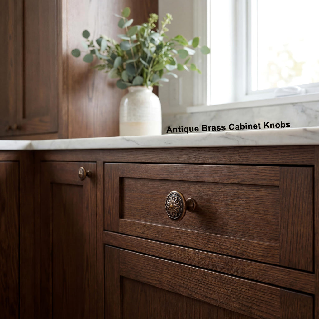Antique Brass Cabinet Knobs 10 Pack,Heavy Duty Solid Zinc Alloy Vintage Cabinet knobs,1-2/5"Dia Round Kitchen Cabinet