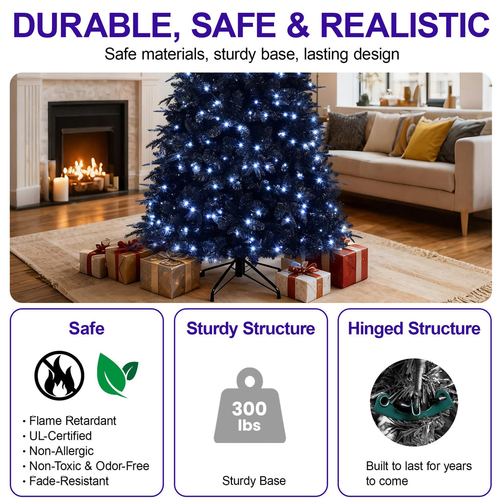 6FT Pre-Lit Black Christmas Tree with Cold White Lights for Halloween