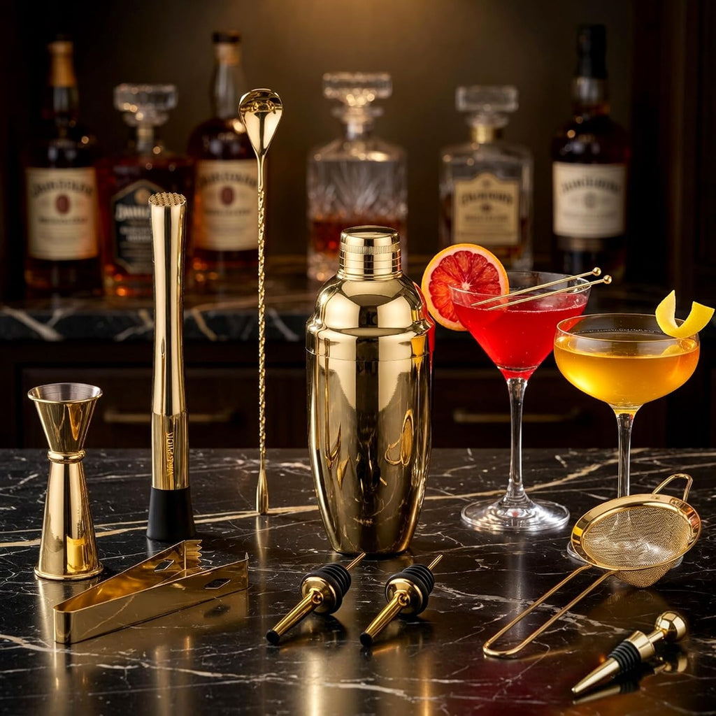 11-Pieces Gold Cocktail Shaker Set Bartender Kit - Bar Tools Set - Set of 11