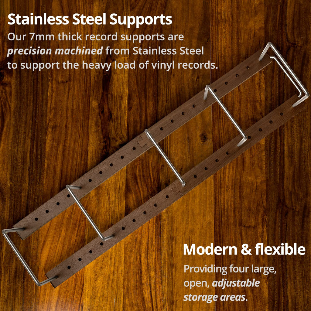 Extended Vinyl Record Storage, 100-150 LP, Solid Walnut Base