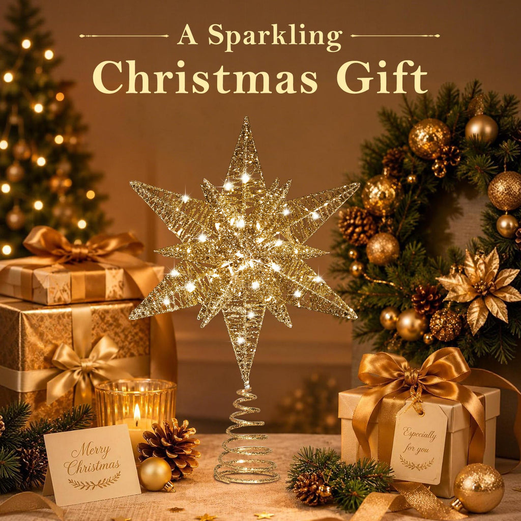Christmas Tree Topper Star, 15" Lighted 3D Moravian Tree Star
