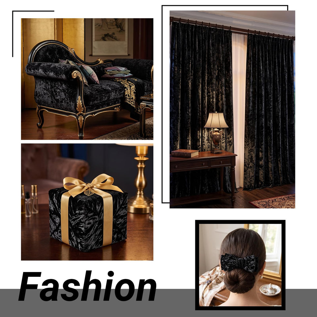 Crushed Velvet Fabric, 2 Way Stretch, 63 Inch x 4 Yards, Black