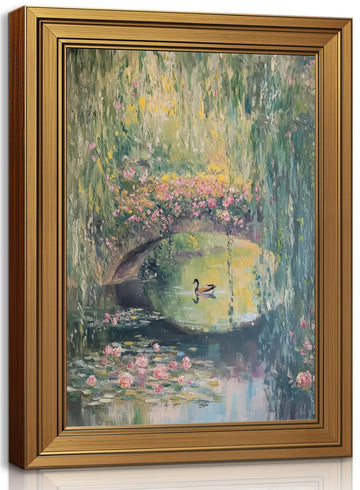 Gold Framed Wall Art Monet Floral Landscape Painting Picture Wall Decor Vintage Country Poster Print Artwork Living