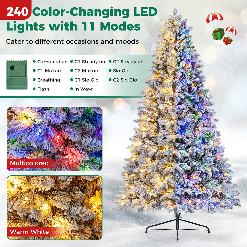 7 FT Snow-Flocked Pre-Lit Half Christmas Tree for Wall Corner