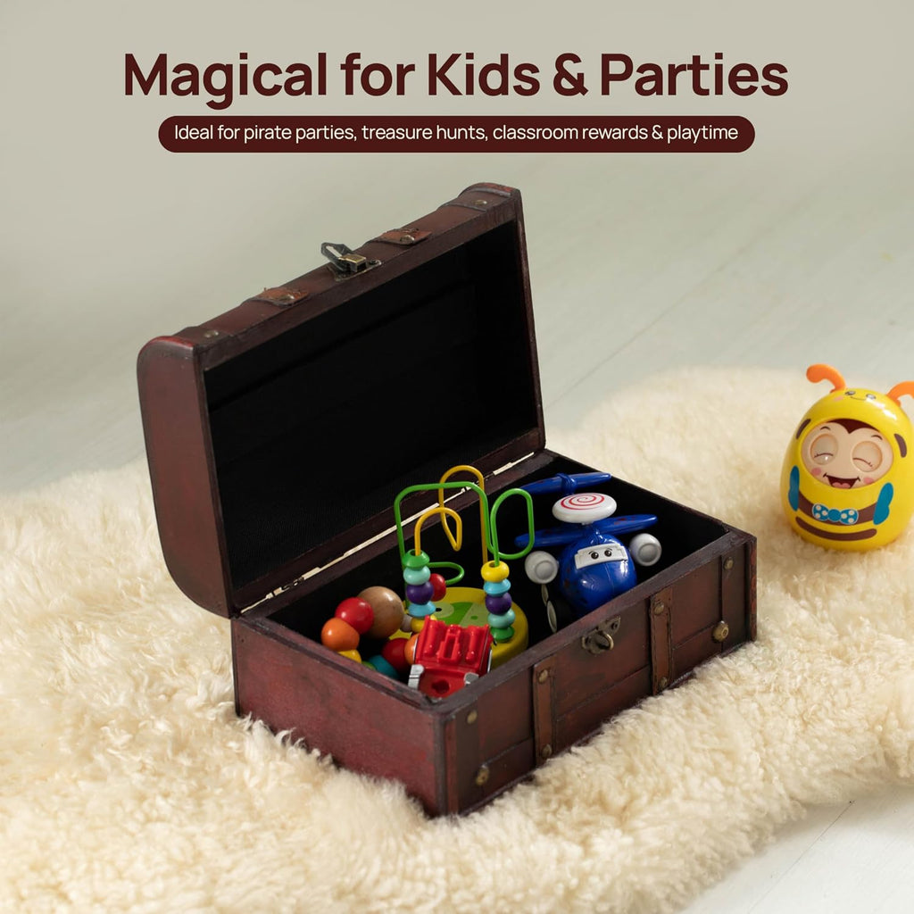 Decorative Wooden Treasure Chest Keepsake Box Large Memory Trunk, Wood Lock Box, Treasure Chest Box for Kids & Adults