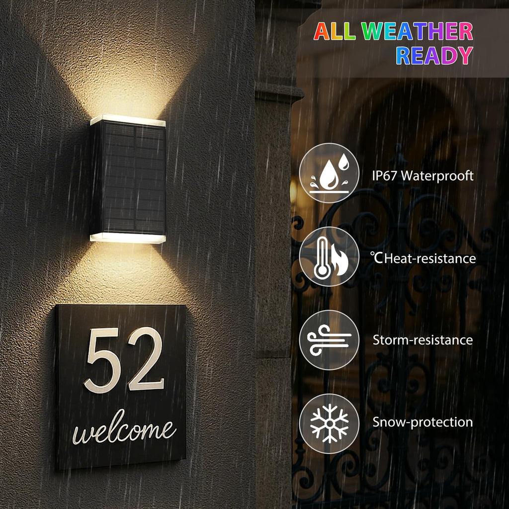 Solar Lights Outdoor, 8 Lighting Modes Dusk to Dawn Lighting Wall Sconce IP67 Waterproof Up and Down Solar Wall Light