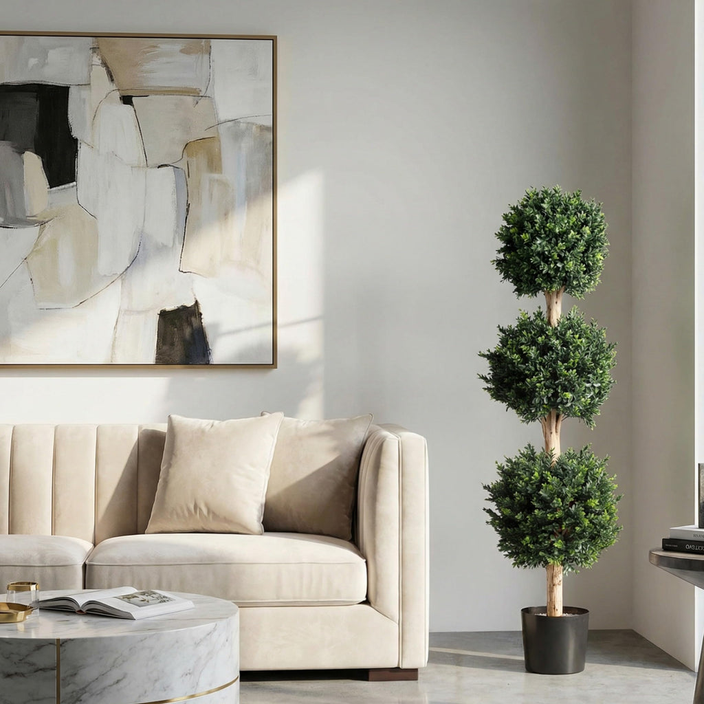 Set of 2 Artificial Trees - 5FT Hedyotis Topiary Fake Plants in Weighted Pots - Faux Plants for Indoor Display or
