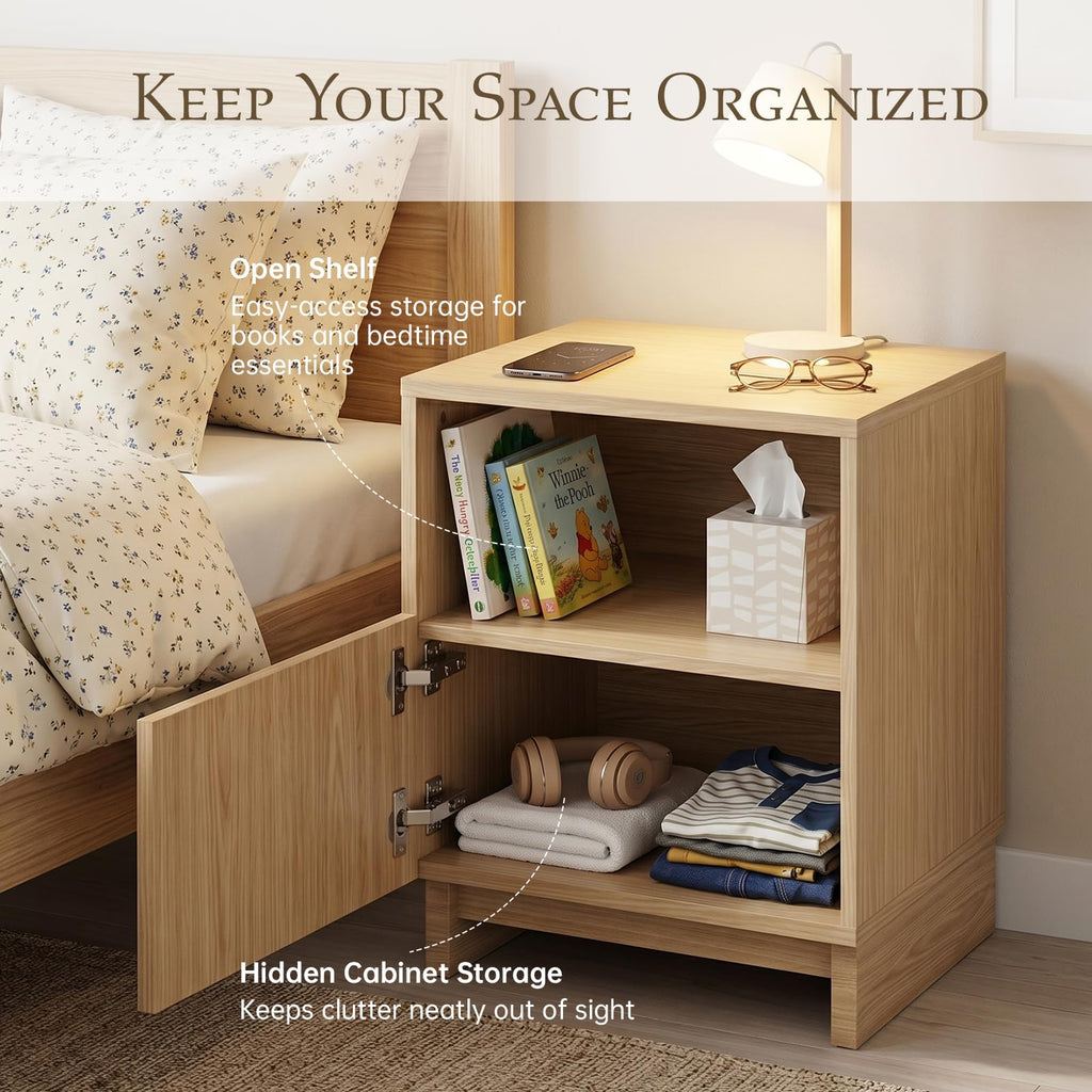 22" H Modern Fluted Nightstand, Natural Oak
