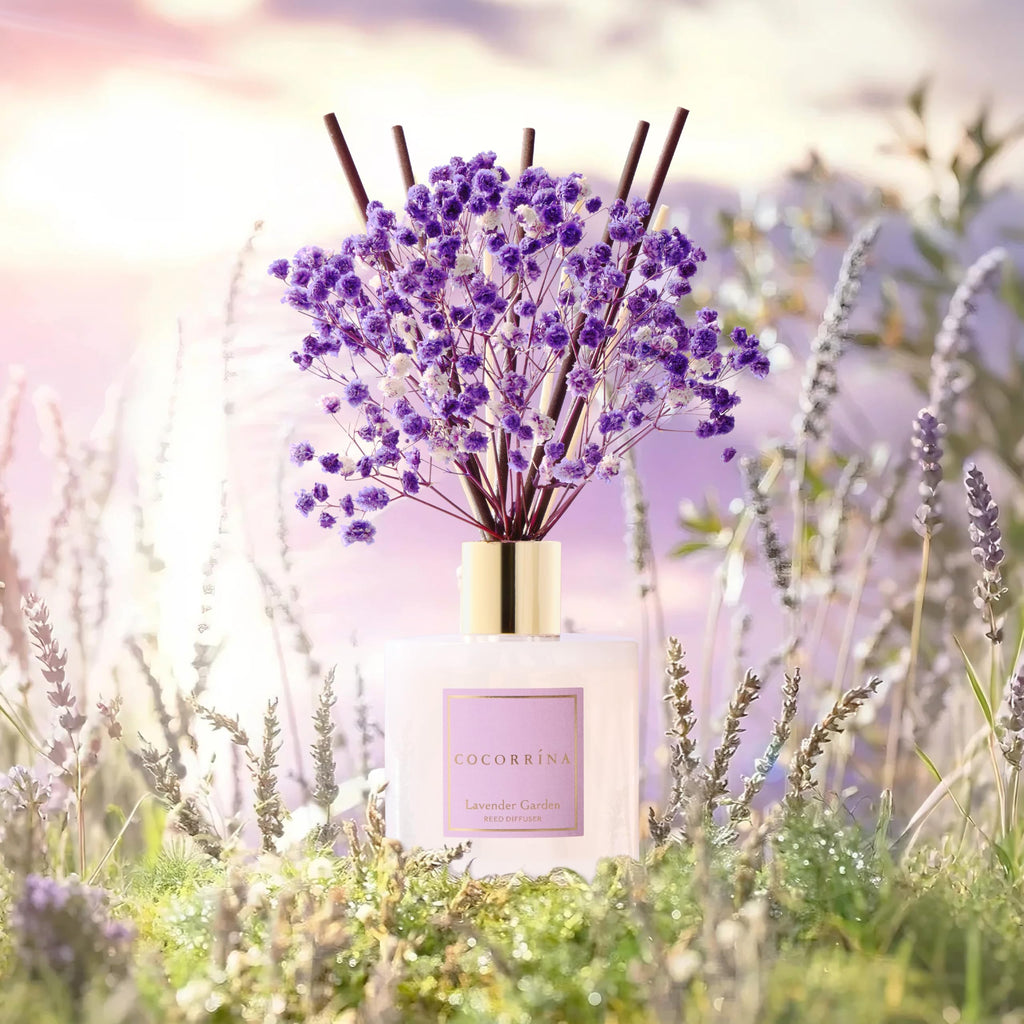 Reed Diffuser - Lavender Garden 6.7 Fl.oz Reed Diffuser Set with Sticks & Preserved Baby's Breath, Reed Diffuser