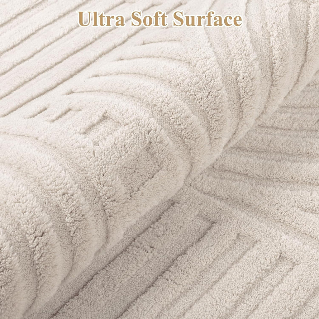 8x10 Washable Area Rugs for Living Room Modern Beige Solid Color Soft Fluffy Rugs for Bedroom Non Slip Boho Accent