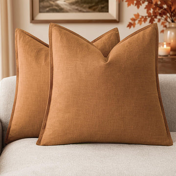Linen Solid Decorative Throw Pillow Covers 20x20 Autumn Orange