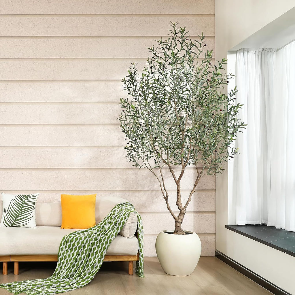 8 Feet Olive Trees Artificial Indoor with Round Artisan Planter