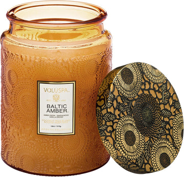 Baltic Amber Large Scented Candle Jar 18 Oz, 100 Hr Burn | Coconut Wax Blend in Decorative Glass, Clean Even Burn