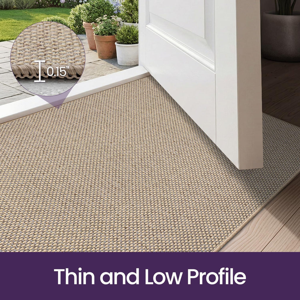 Thin Door Mat Indoor Entrance 24x36, Non Slip Entryway Mat, Beige | Low Profile Front Doormat, Dirt-Trapping &