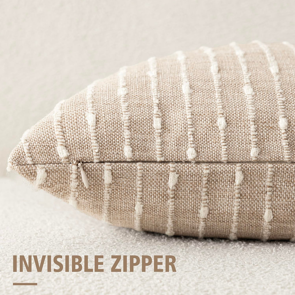 Decorative Striped Boucle Throw Pillow Cover 20x20 Natural Beige