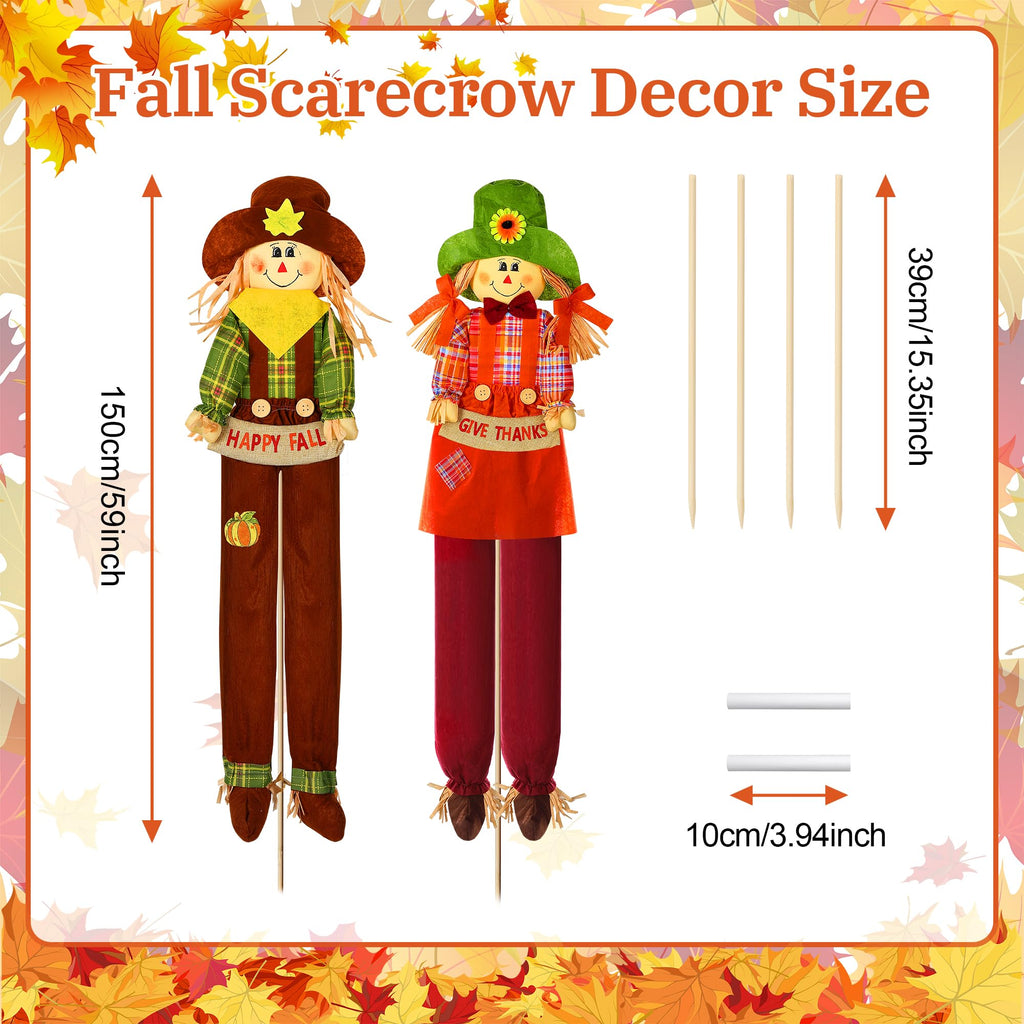 2 Pack Fall Scarecrow Outdoor Decorations, Plaid, Cute, 60''