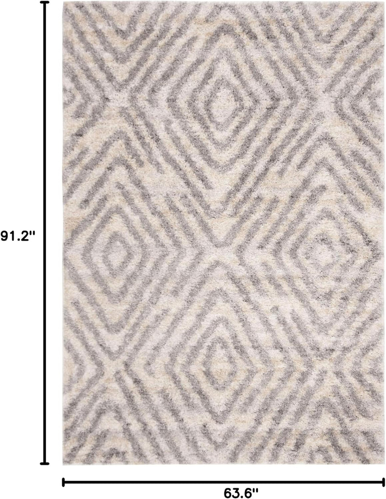 Berber Shag Collection Area Rug, Cream & Grey, Moroccan Design, Non-Shedding & Easy Care, 1.2-inch