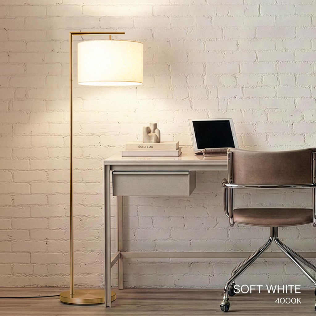 Montage Modern Floor Lamp - LED Standing Lamp with Tan Shade s & Offices - Bedroom Reading Light - Tall Corner Pole