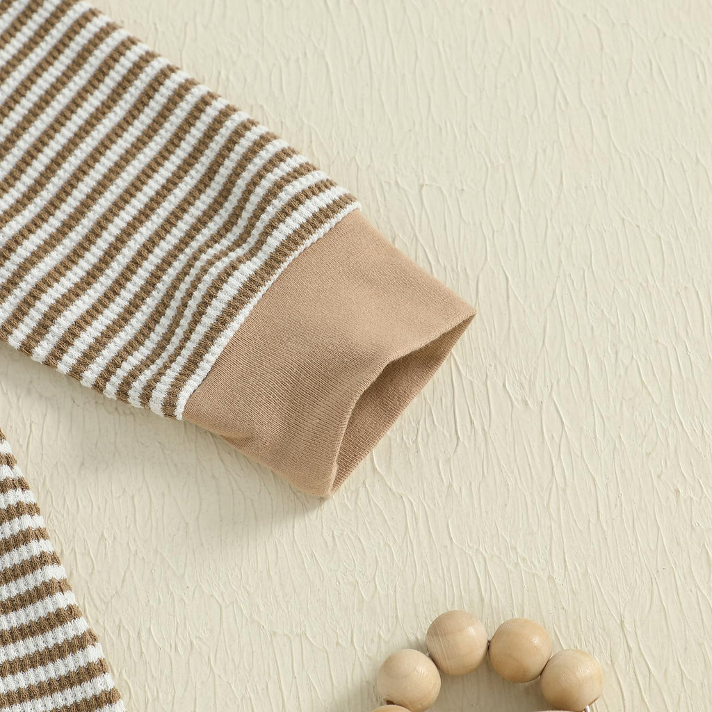 Newborn Baby Boy Romper Stripe Jumpsuit with Hat Coming Home Outfit Infant Fall Winter Clothes (Coffee #2, )