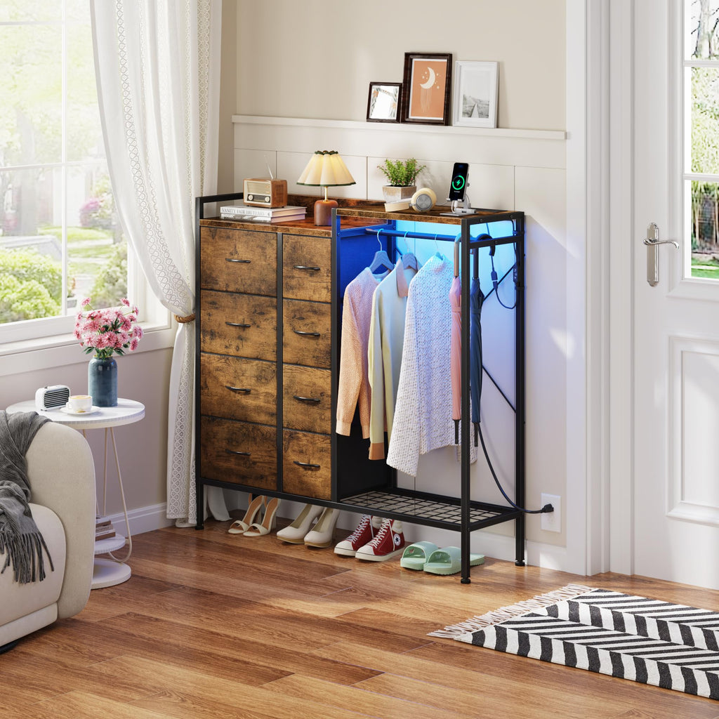 8-Drawer with Hanging Rack, Rustic Brown, 11.8" D