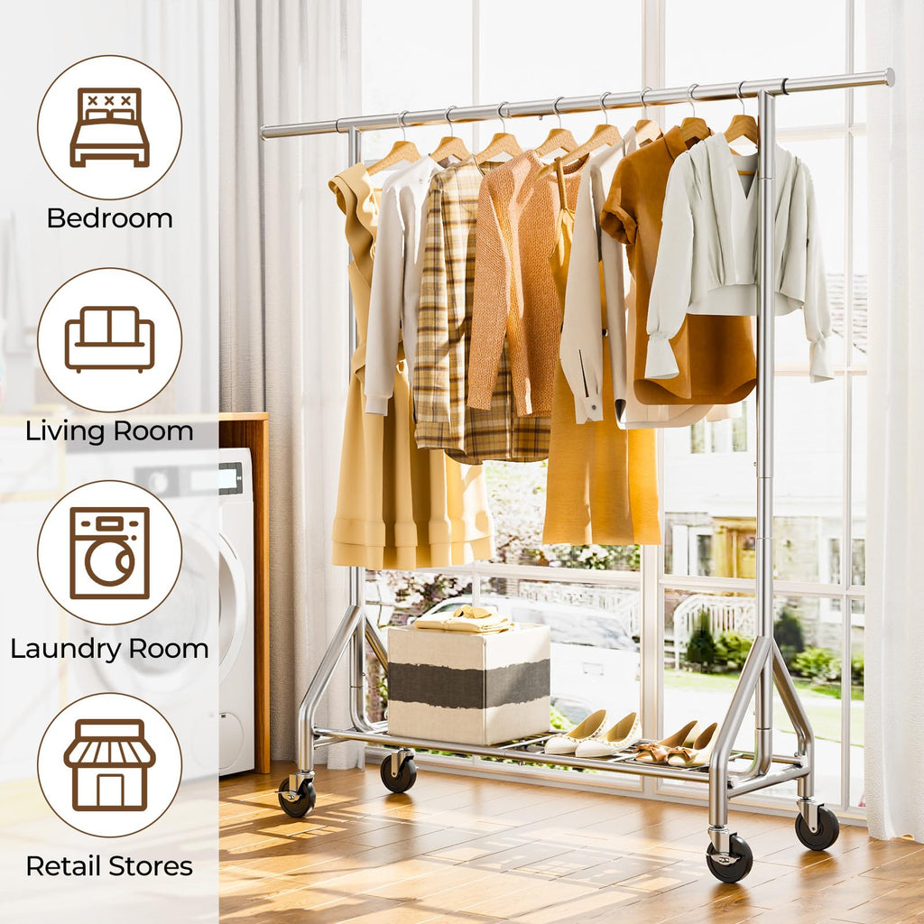Heavy Duty Clothes Rack Load 450 LBS, Garment Rack, Standing Rolling Clothing Rack for Hanging Clothes with Sturdy