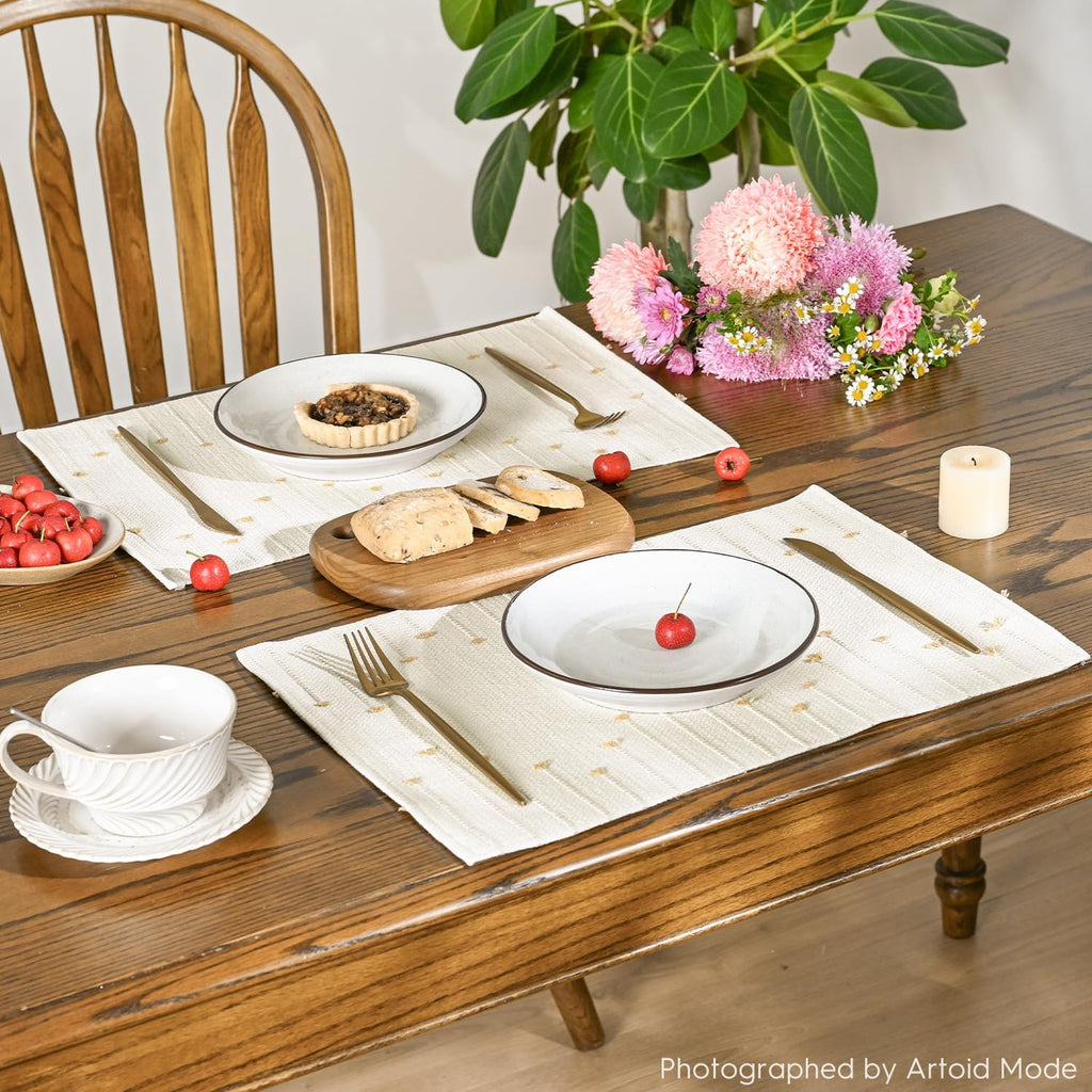 Burlap Brown Farmhouse Woven Rustic Placemats,12x18 Seasonal Holiday Macrame Burlap Kitchen Dining Table - Set of 6