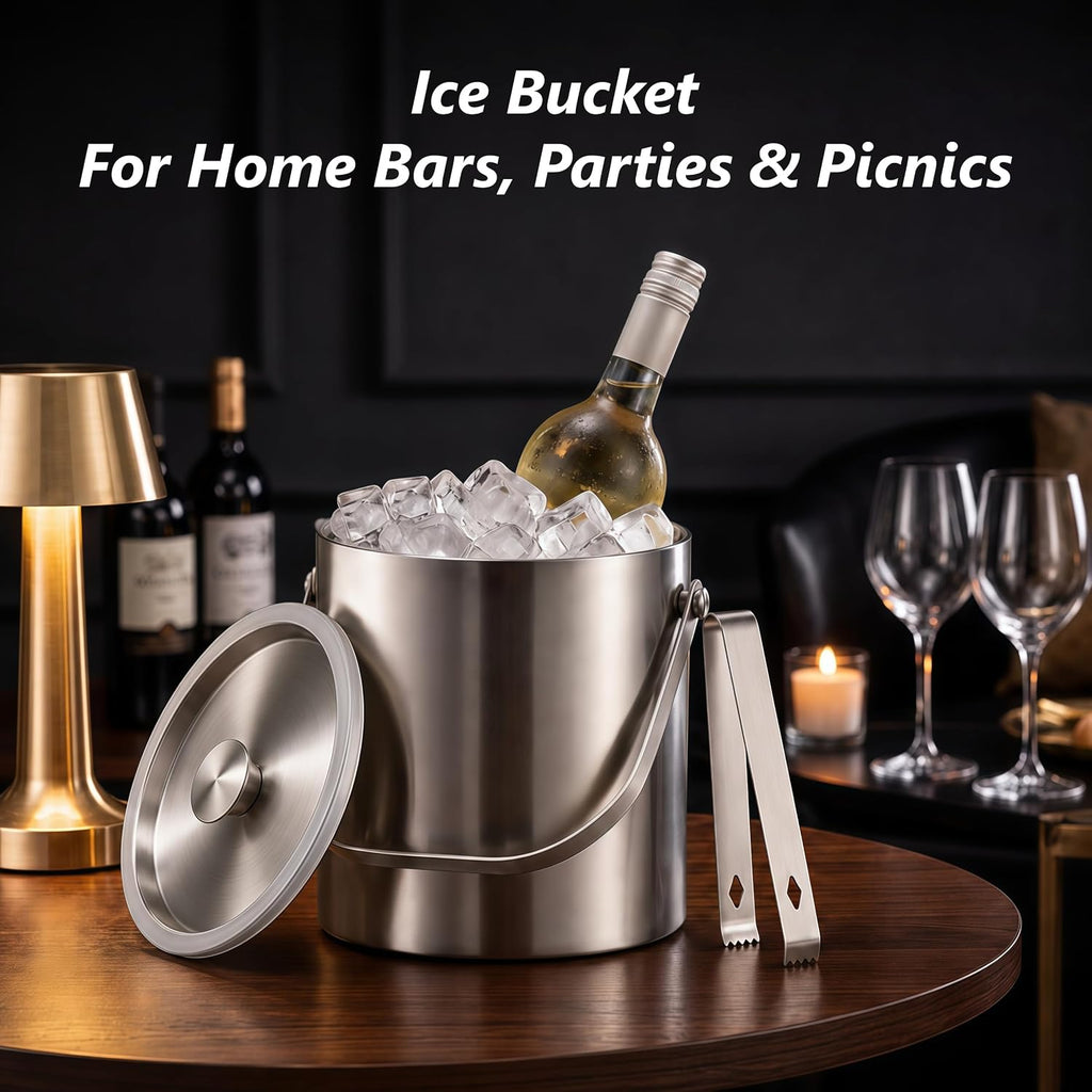 3L Stainless Steel Ice Bucket with Lid & Tongs for Parties