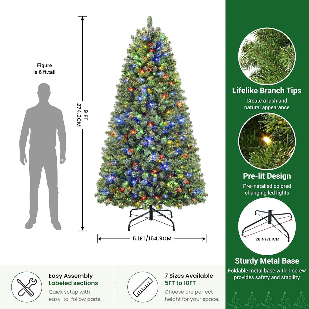 Artificial Prelit Classic Christmas Tree with Remote Control,Timer