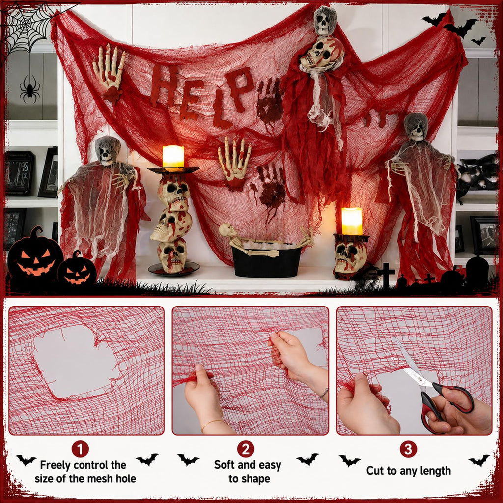 Halloween Creepy Cloth Red 79 X 315 in, Spooky Scary Gauze Decor