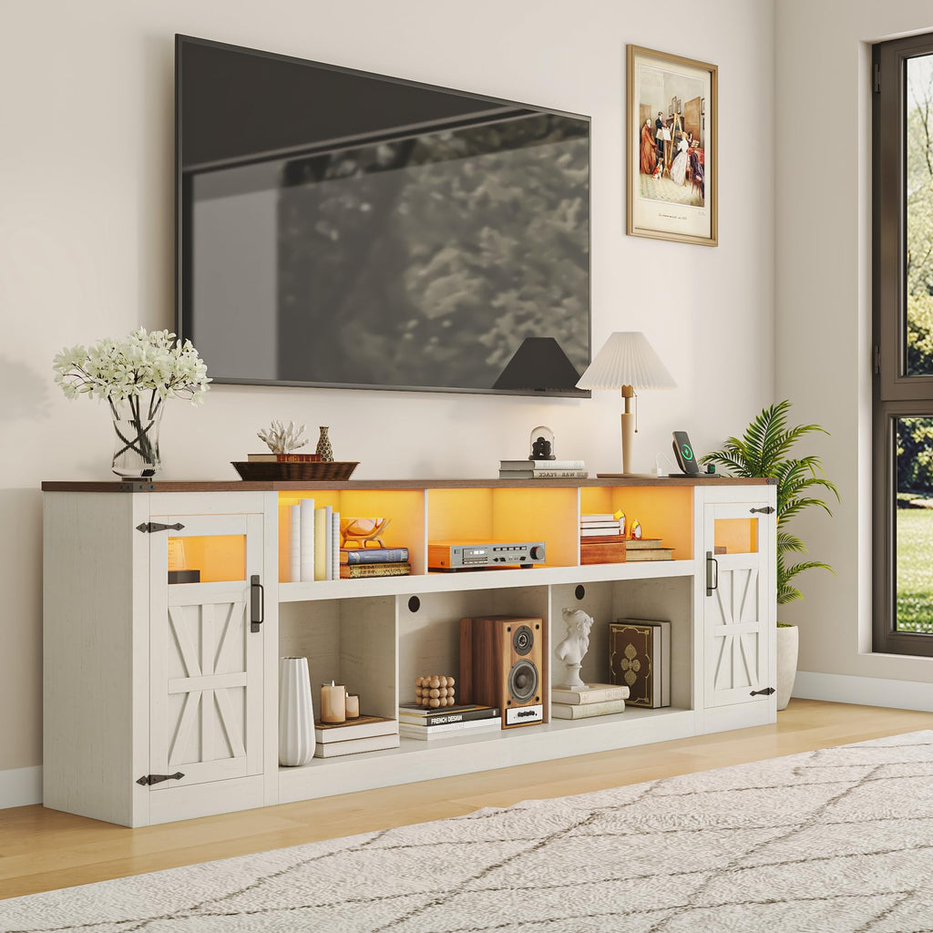 95" Farmhouse TV Stand, Large Entertainment Center for TV up to 100", White