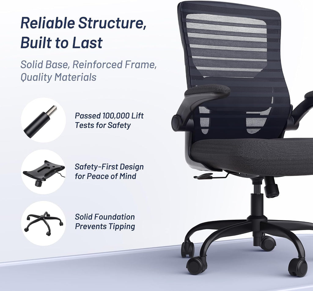 Office Desk Chair for Long Hours & Lower Back Pain Relief - 4" Thick Molded Foam Cushion, Enhanced Lumbar Support